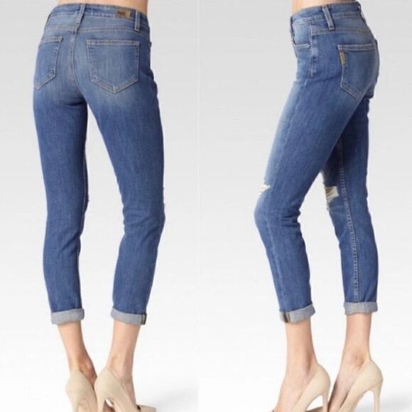 Paige Carter Slim Medium Wash Distressed Jeans Size 27 - Picture 2 of 8